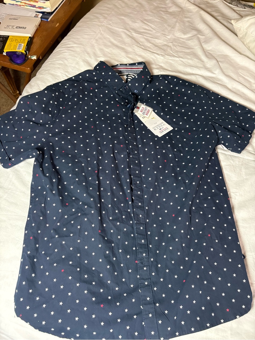 Men's Navy Star Print Short-Sleeve Shirt